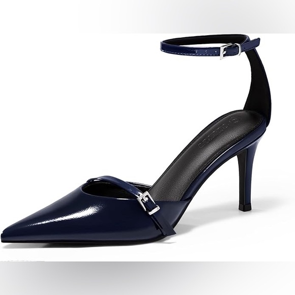 Elegant Faux leather Navy Blue Women's Heels - Picture 1 of 5